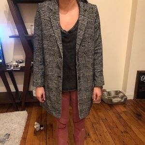 Black and white plaid oversized coat